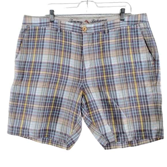 Tommy Bahama Linen Blend Shorts Mens 38 Tartan Plaid Hi Rise Wide Leg (39x8.5) - Picture 1 of 14